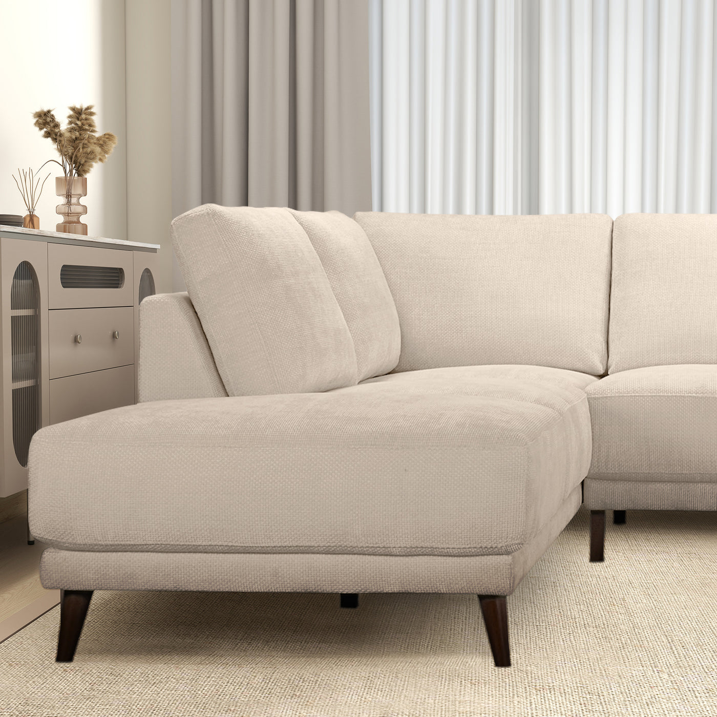 Garwood Sectional Fabric Sofa Cream - Left Facing