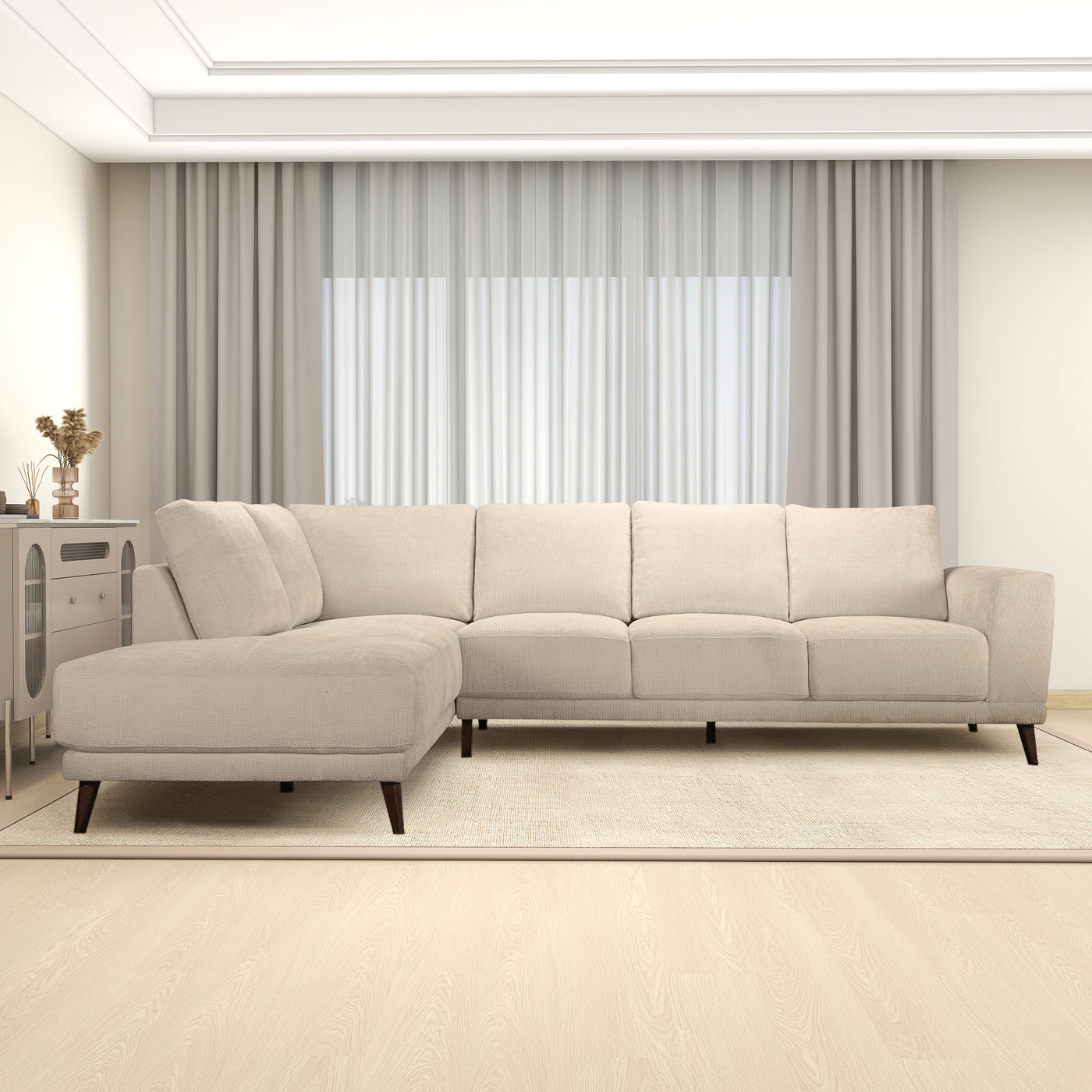 Garwood Sectional Fabric Sofa Cream - Left Facing