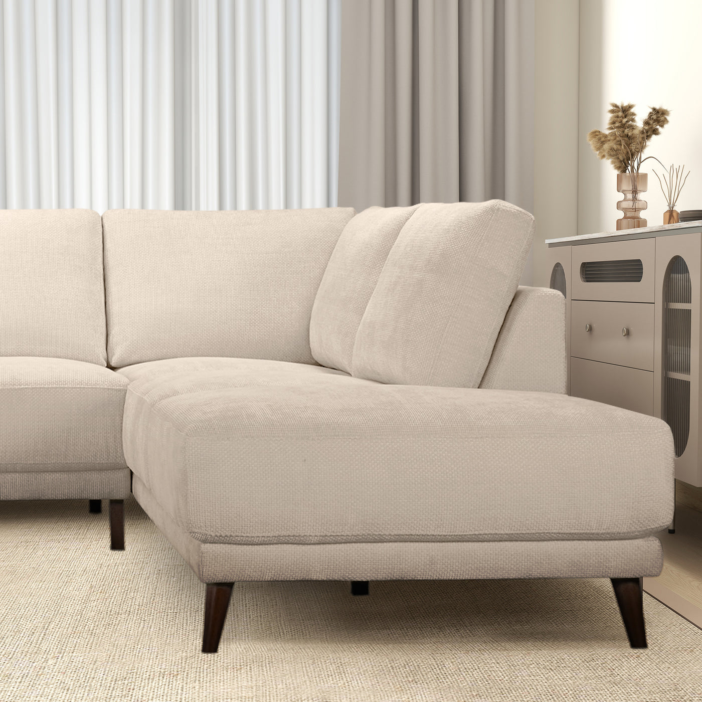 Garwood Sectional Fabric Sofa Cream - Right Facing