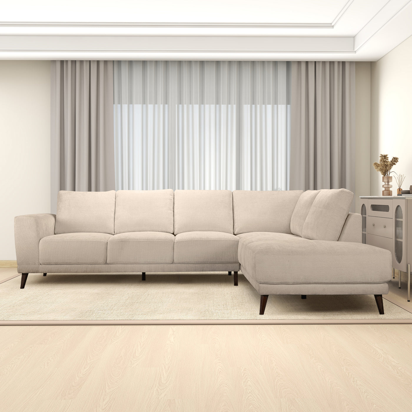 Garwood Sectional Fabric Sofa Cream - Right Facing