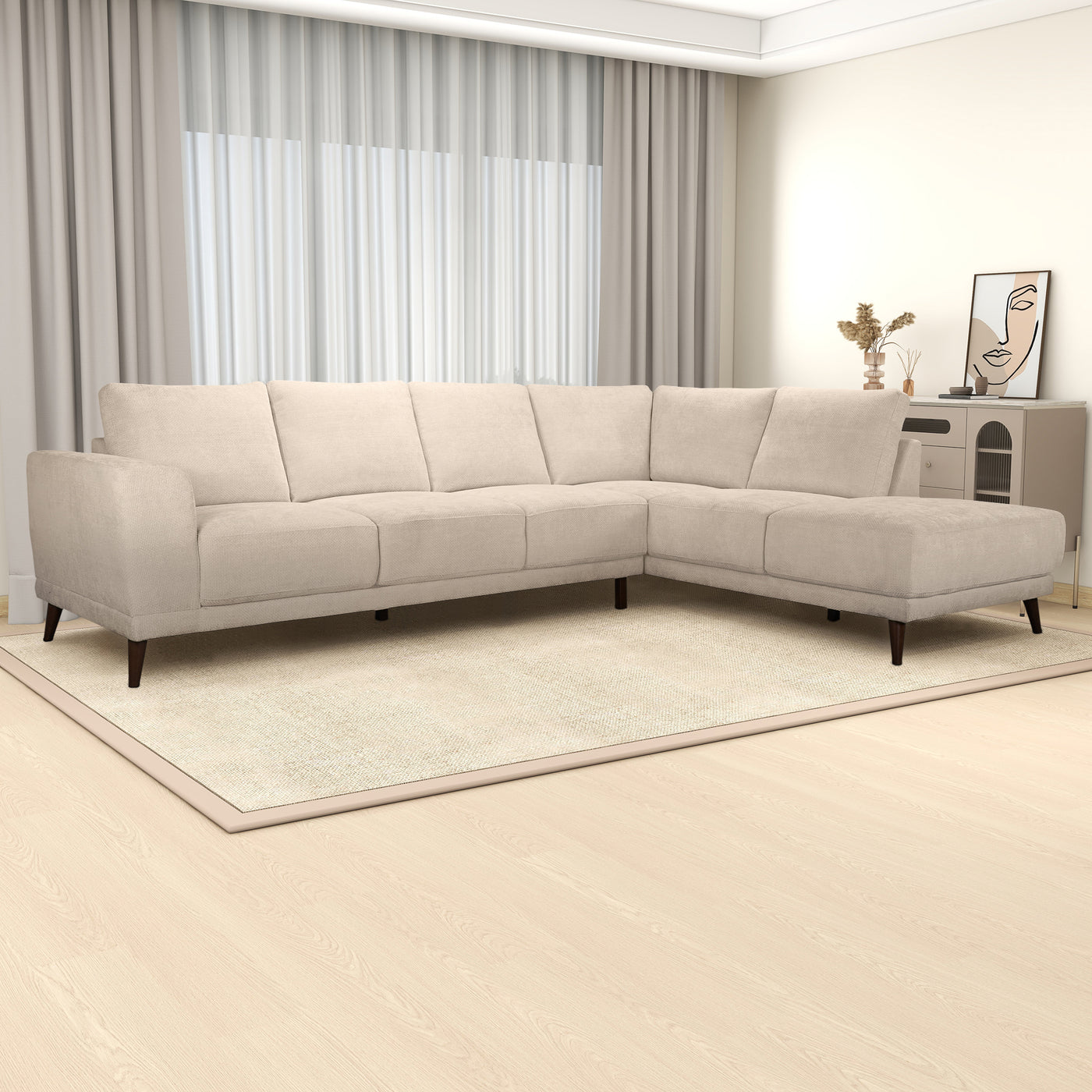 Garwood Sectional Fabric Sofa Cream - Right Facing