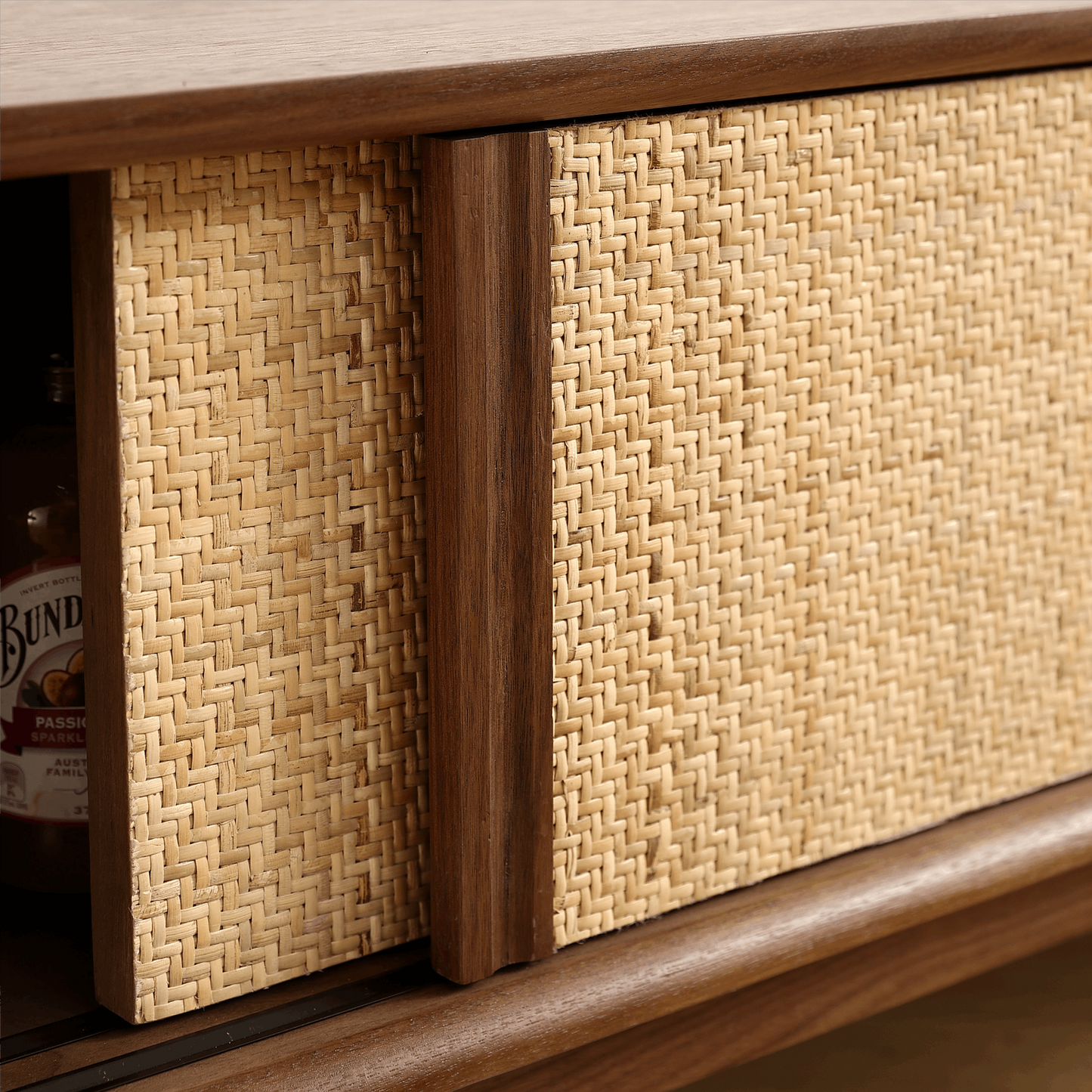 Black Walnut Rattan Sideboard Buffet Cabinet