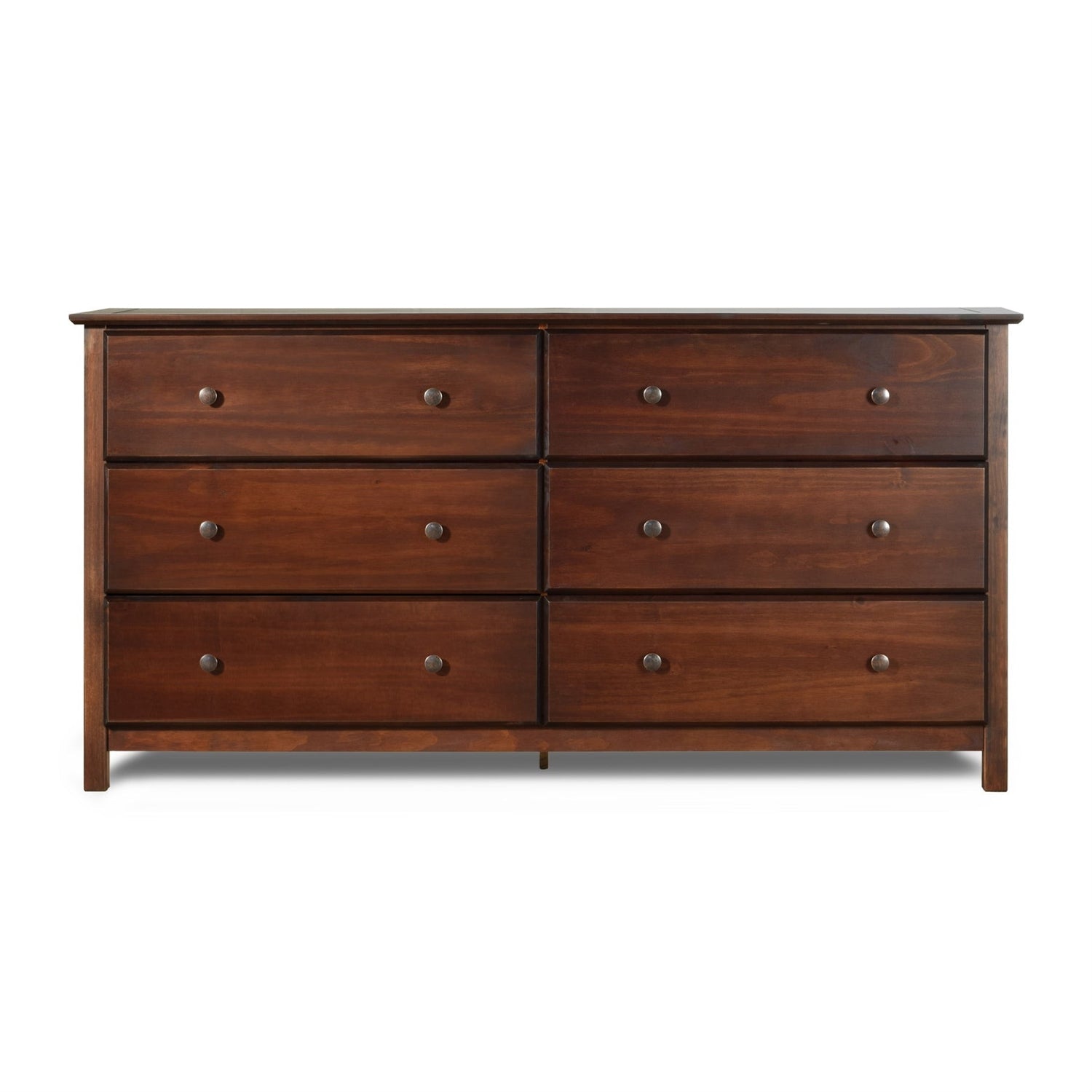 Cherry Wood Finish Solid Pine 6 Drawer Dresser