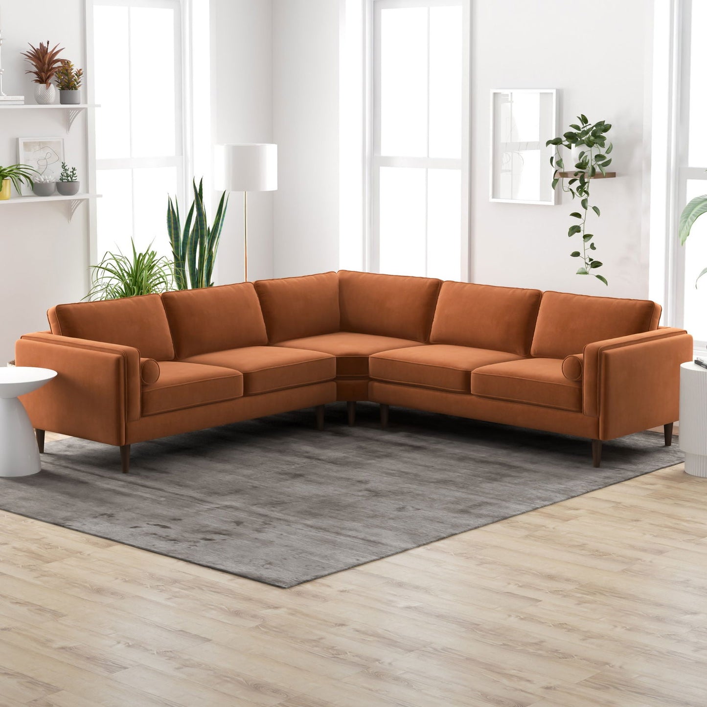Fairfield Symmetrical Velvet Corner Sofa | Burnt Orange