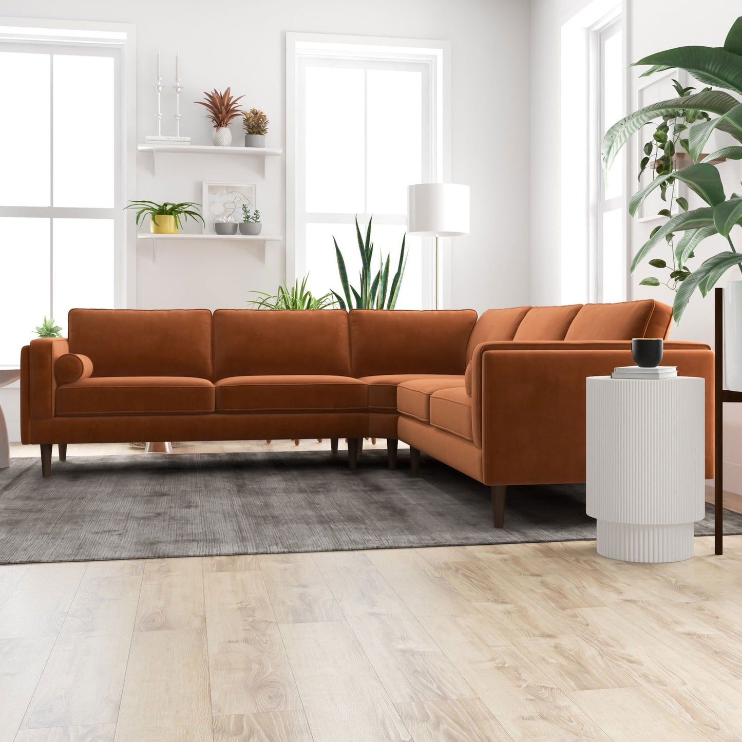 Fairfield Symmetrical Velvet Corner Sofa | Burnt Orange