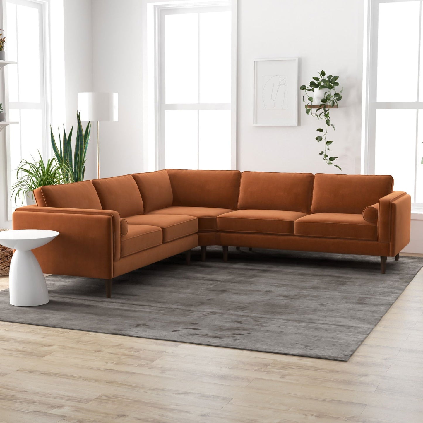 Fairfield Symmetrical Velvet Corner Sofa | Burnt Orange
