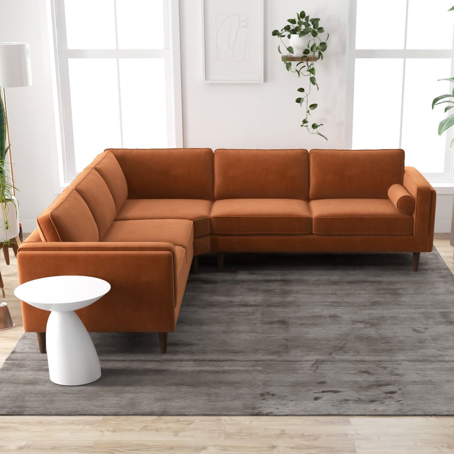 Fairfield Symmetrical Velvet Corner Sofa | Burnt Orange