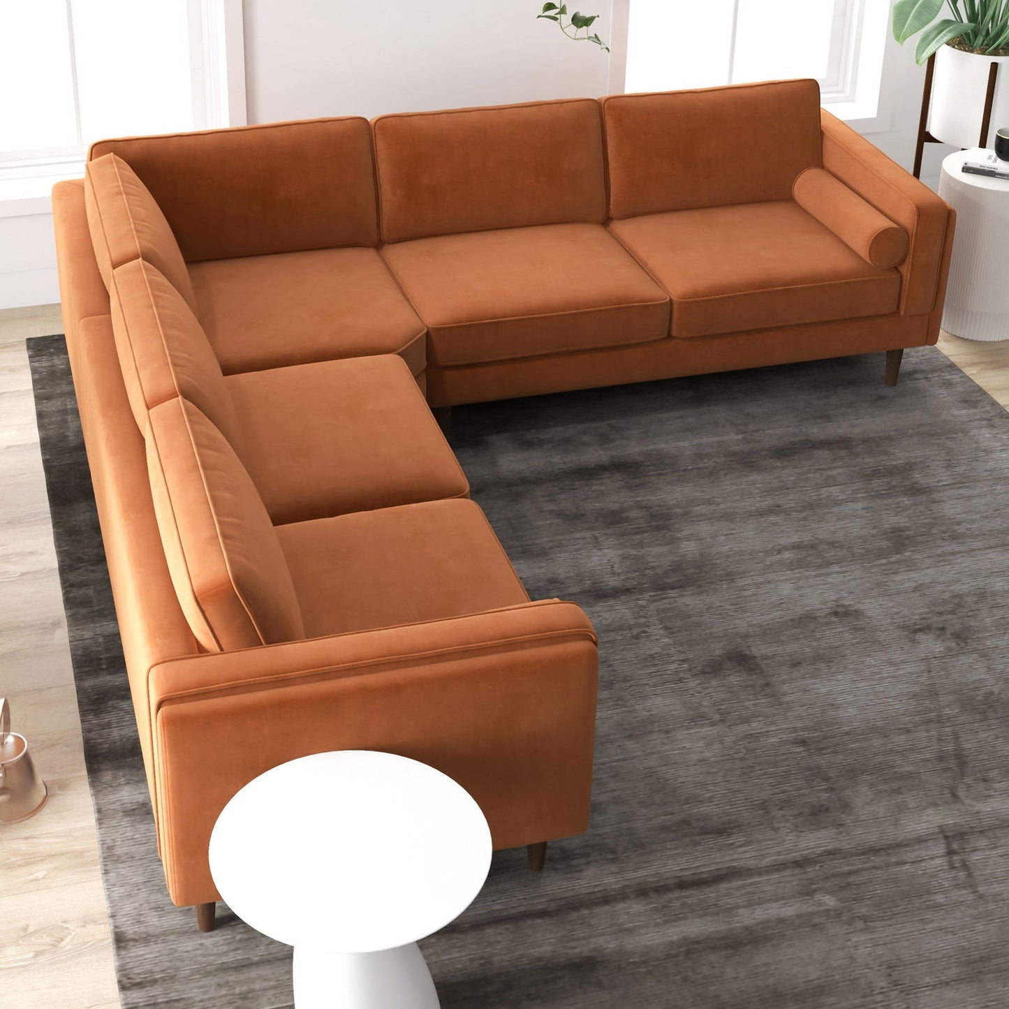 Fairfield Symmetrical Velvet Corner Sofa | Burnt Orange