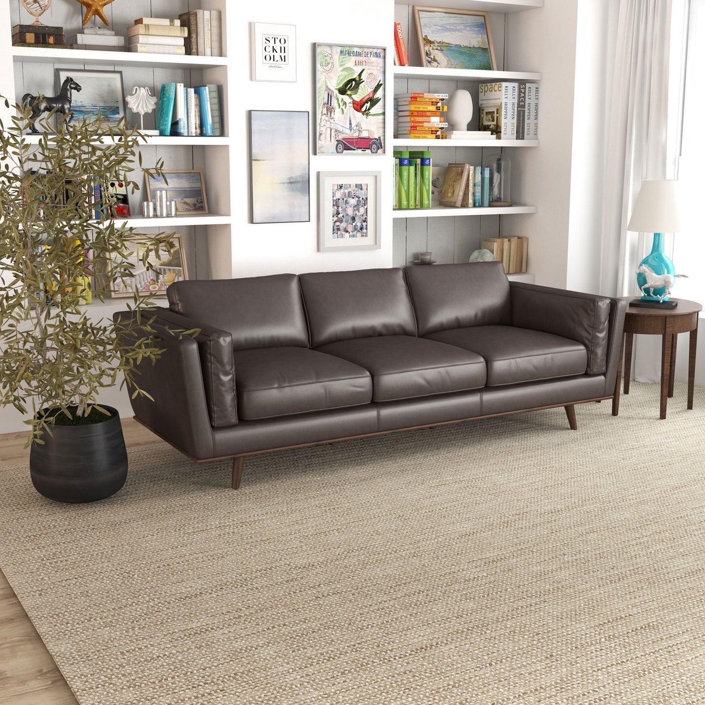 Fresno 91" Leather Sofa | Brown