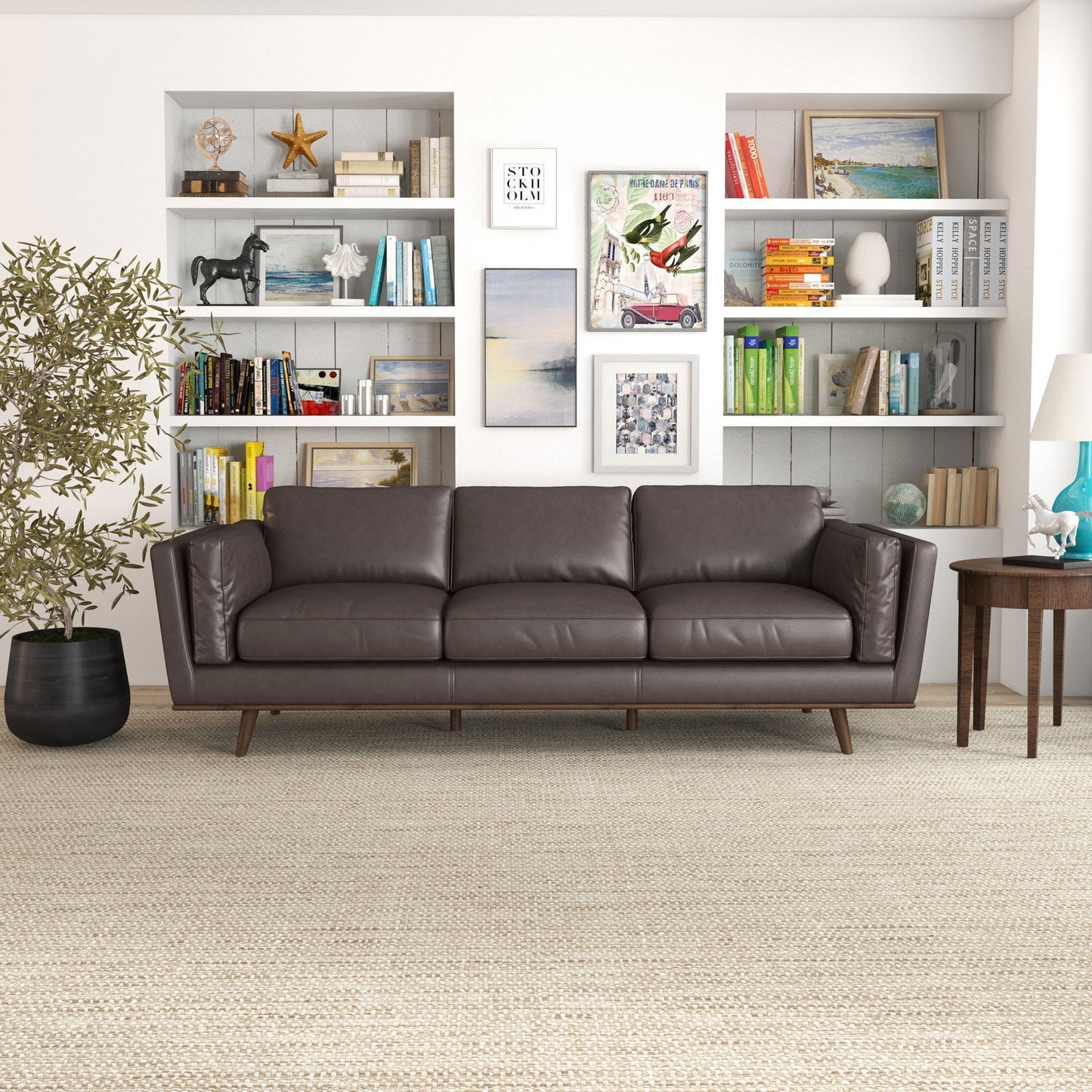 Fresno 91" Leather Sofa | Brown