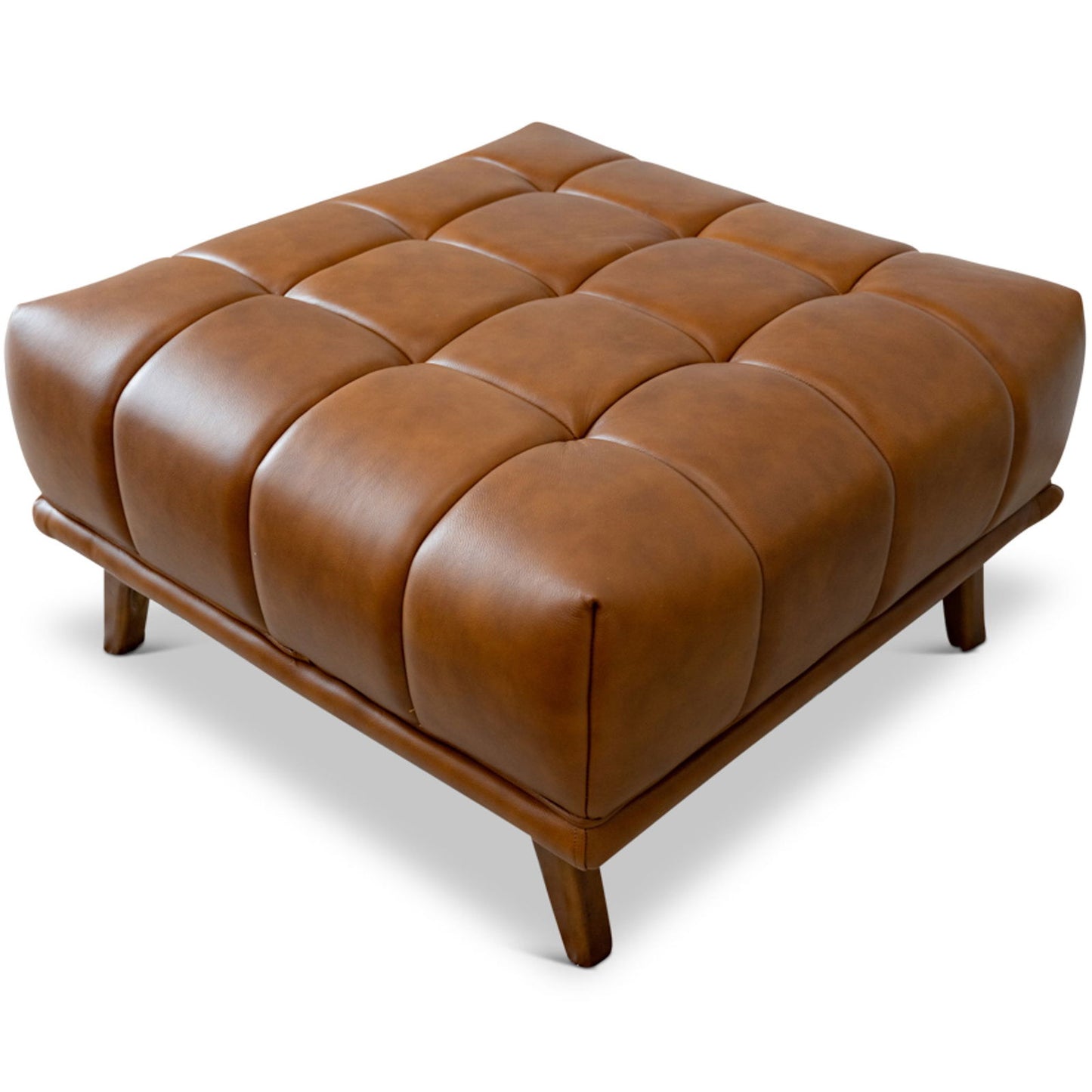 Kaleb Square Leather Ottoman | Cognac