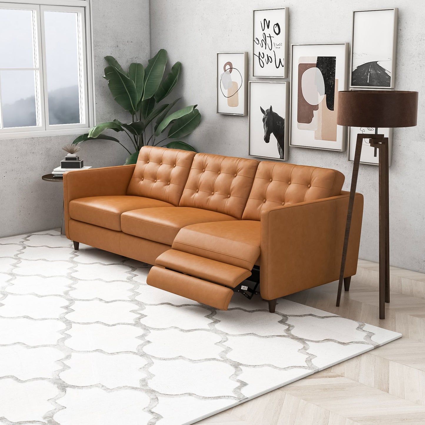 Louis Leather Electric Reclining Sofa (Right Facing) | Tan