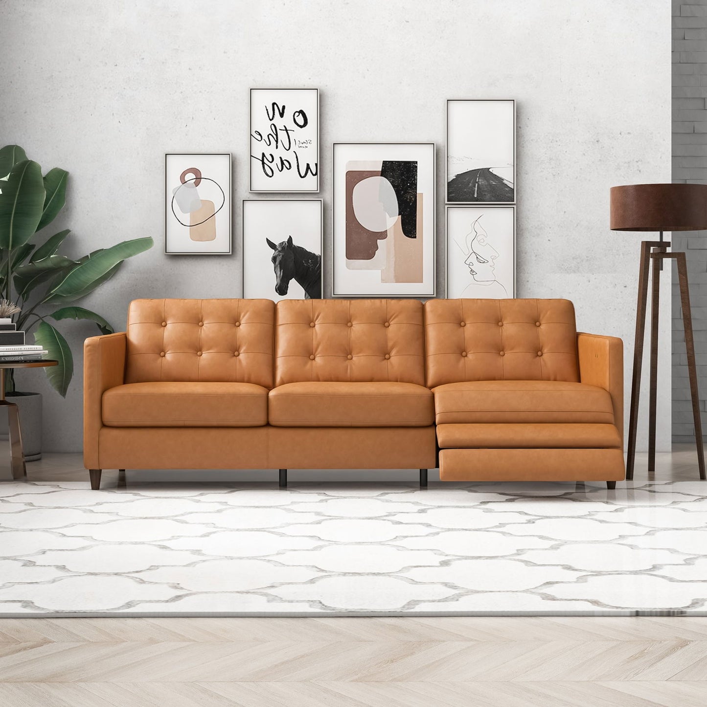 Louis Leather Electric Reclining Sofa (Right Facing) | Tan