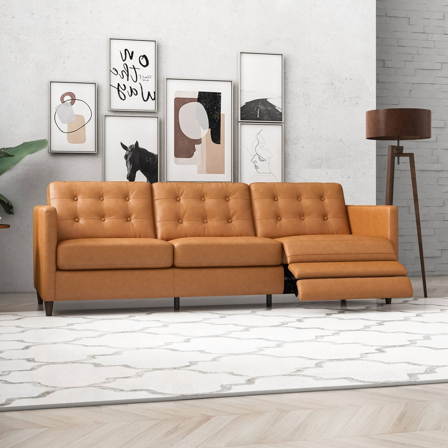 Louis Leather Electric Reclining Sofa (Right Facing) | Tan