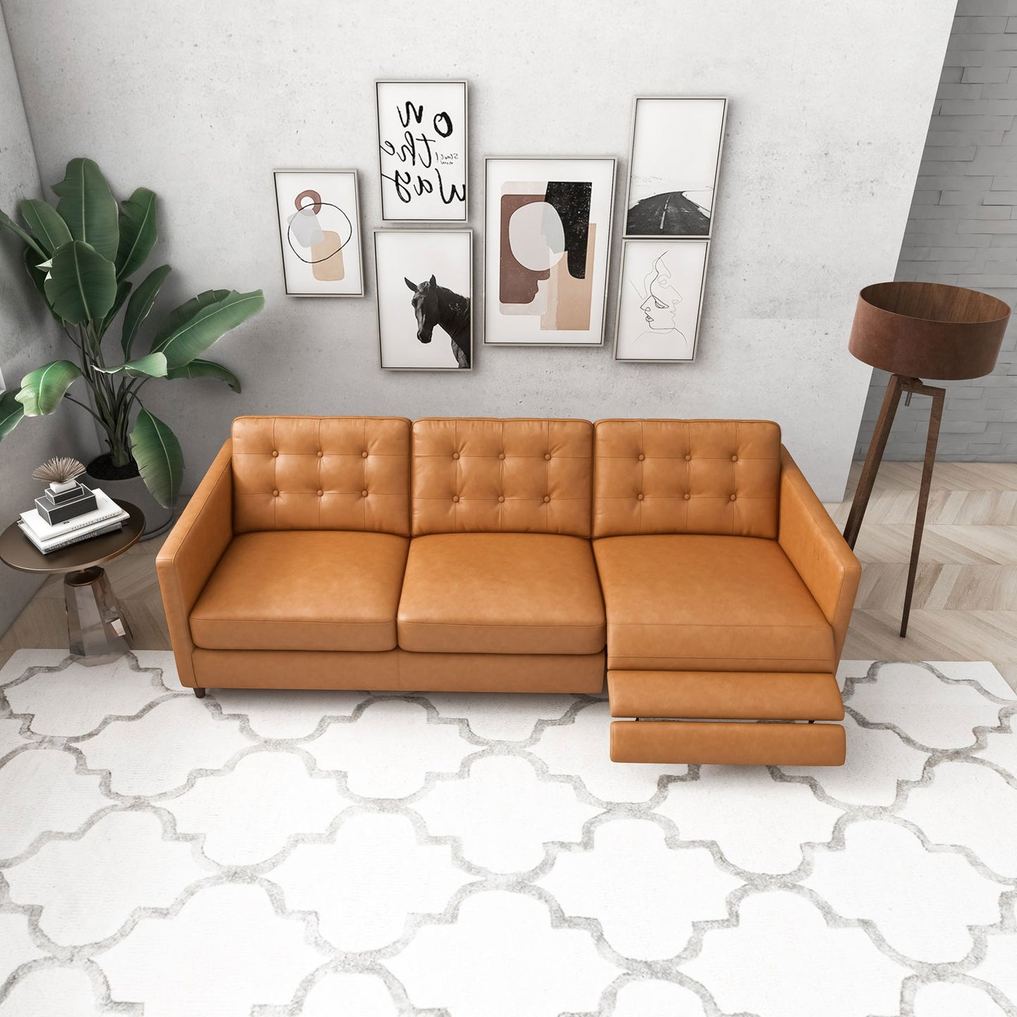 Louis Leather Electric Reclining Sofa (Right Facing) | Tan