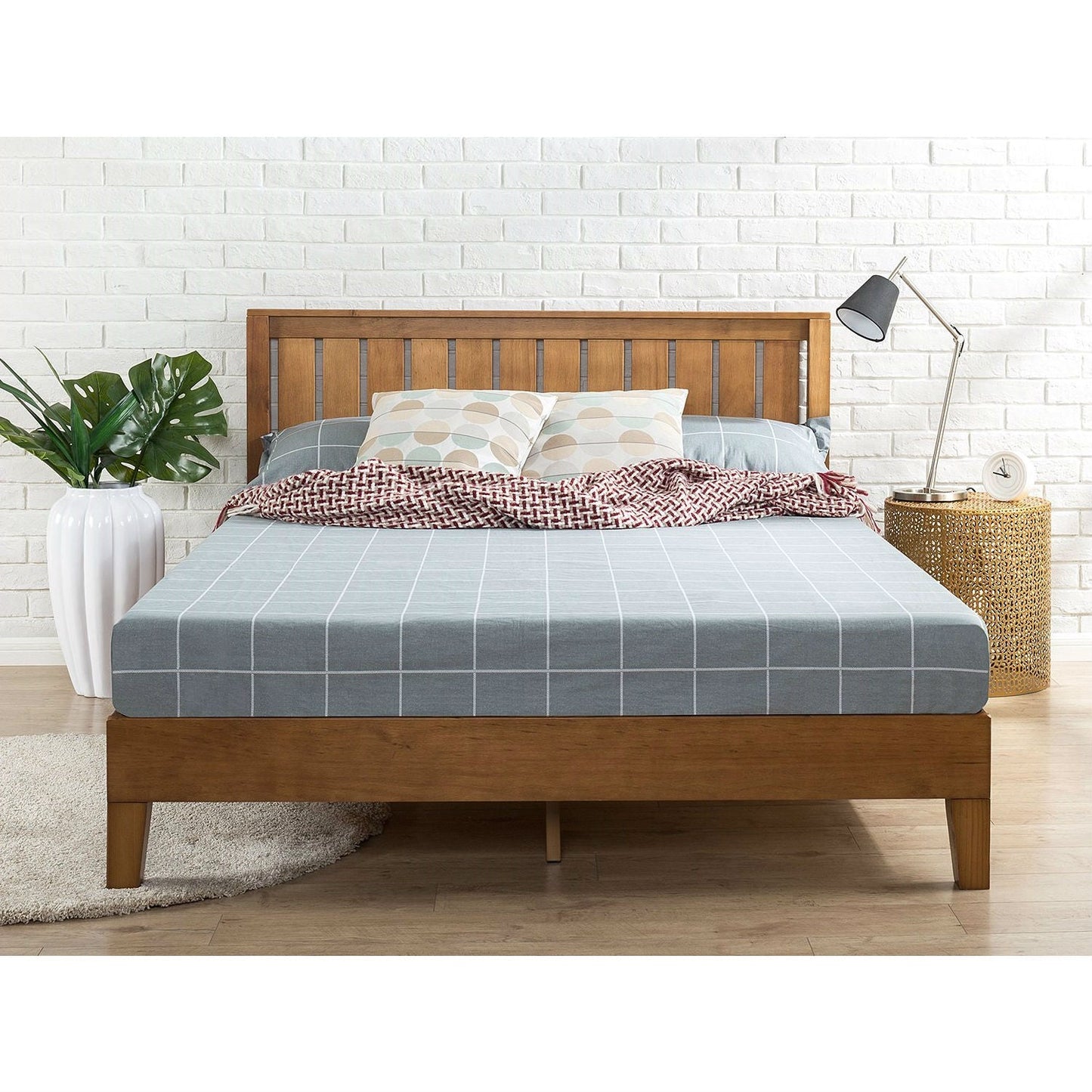 Medium Brown Solid Wood Platform Bed Frame with Headboard, Full