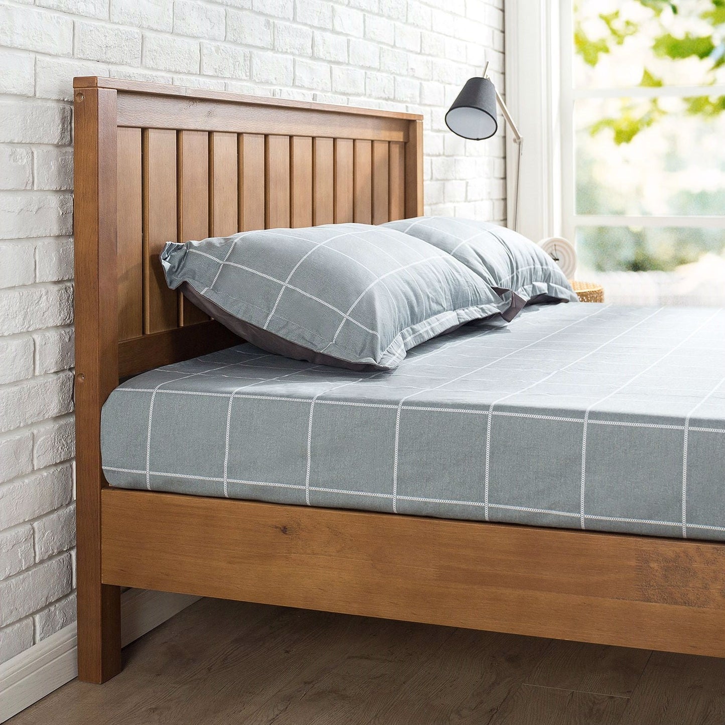 Medium Brown Solid Wood Platform Bed Frame with Headboard, Full