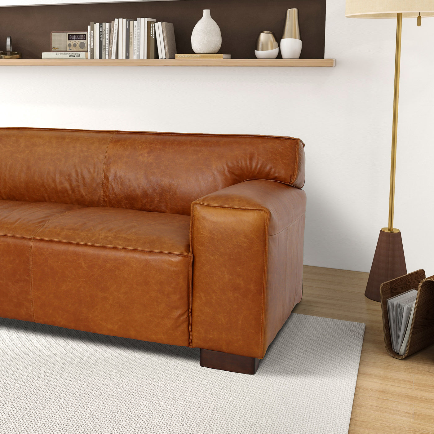 Waxed Cognac Leather Sofa