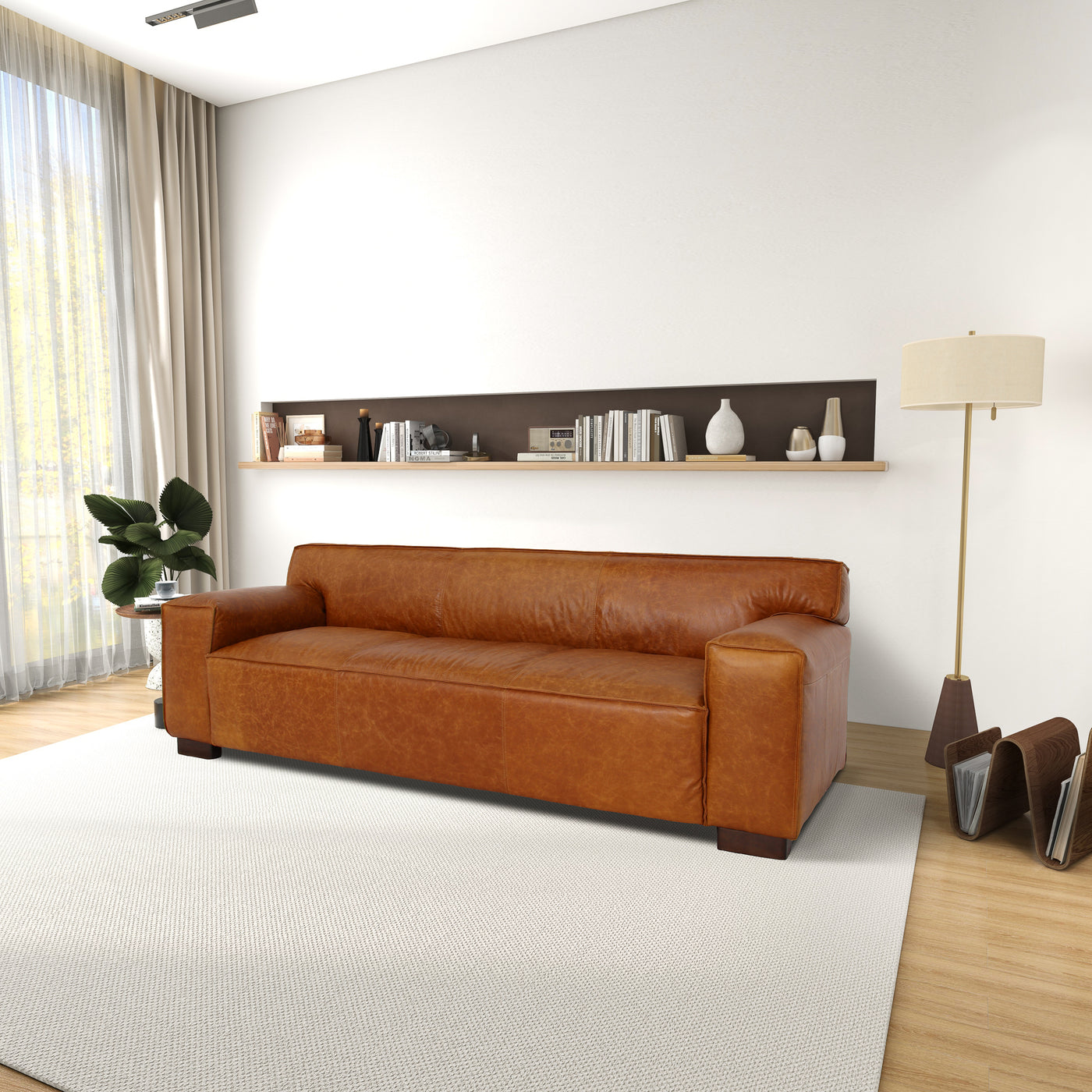 Waxed Cognac Leather Sofa