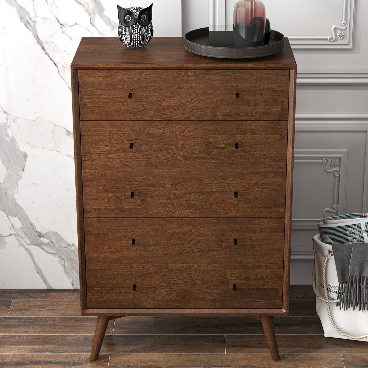 Norman 5 Drawer Tall Dresser | Brown