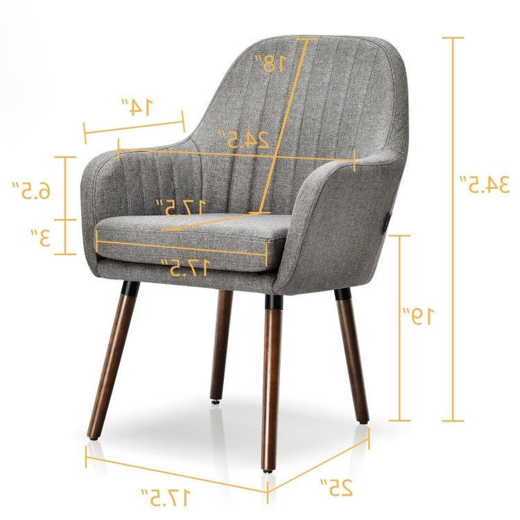 Retro Linen Accent Chair with Wood Legs (Set of 2)