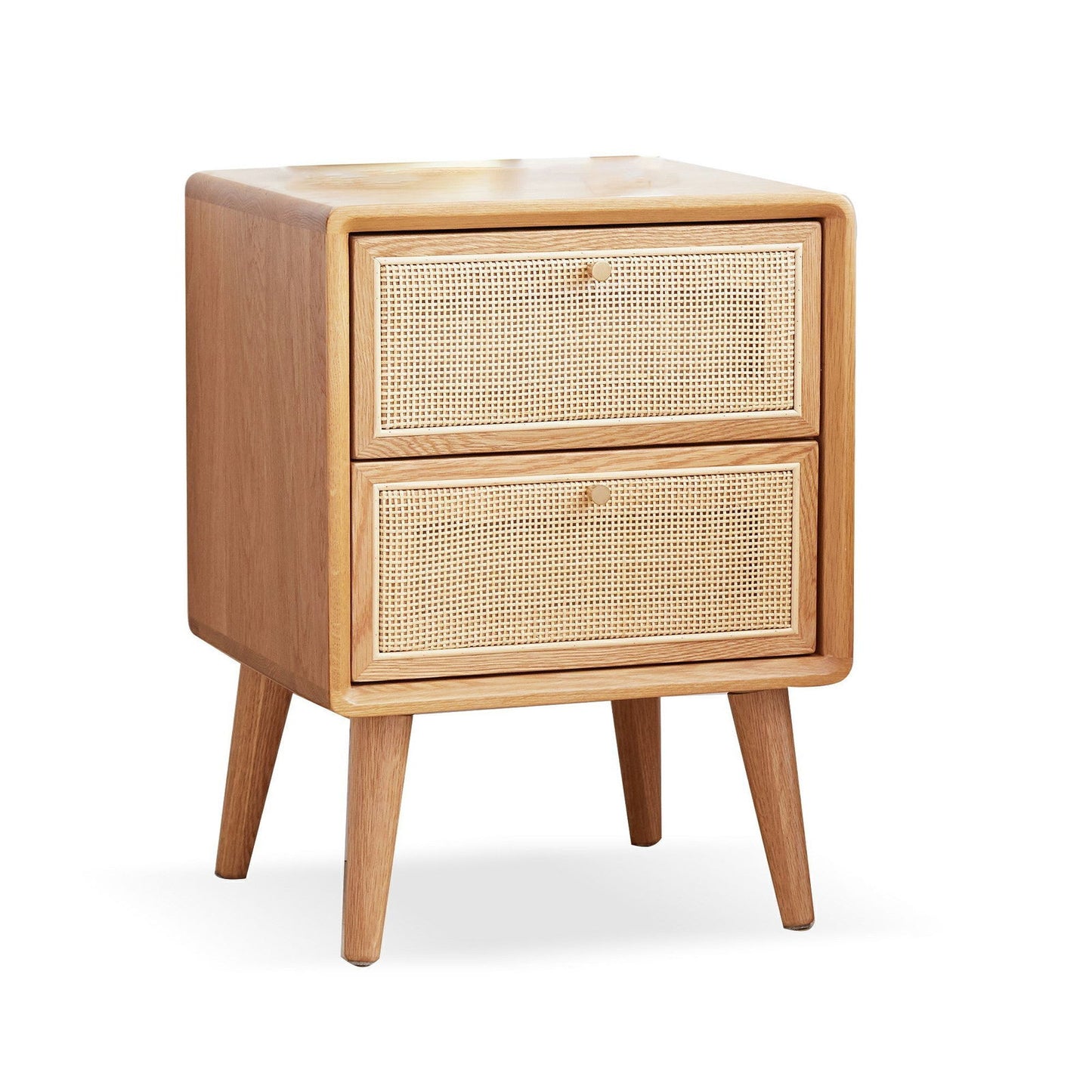 Simple Solid Wood Nightstands w/ Rattan Drawers