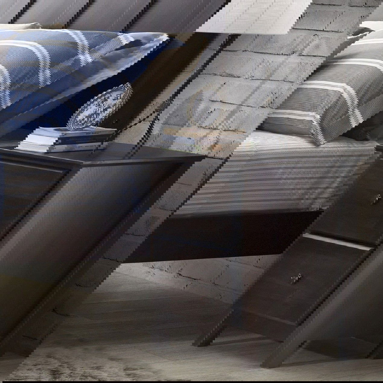 Solid Pine Espresso Wood 2 Drawer Nightstand