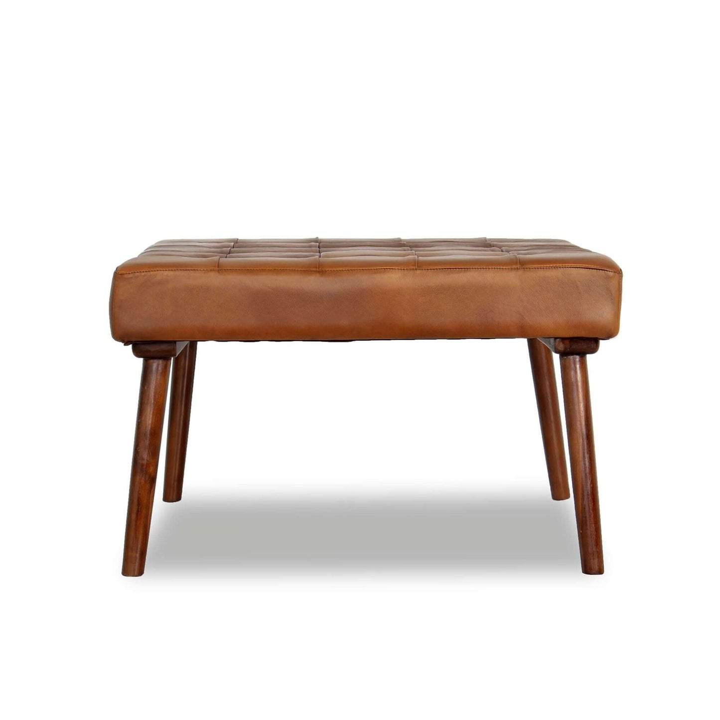 Tufted Leather Solid Wood Leg Ottoman