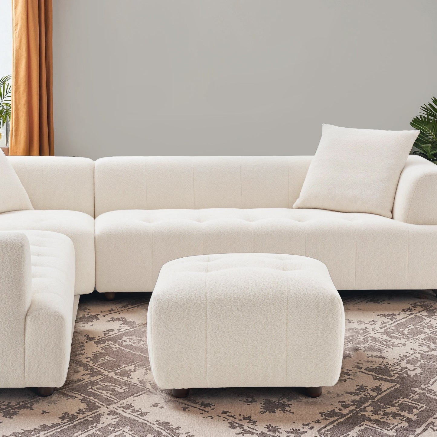 Tufted Boucle Ivory Ottoman
