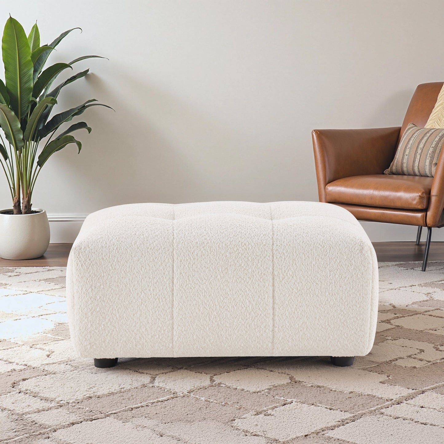 Tufted Boucle Ivory Ottoman