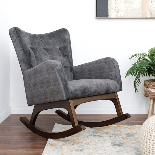 Adina Velvet Fabric Rocking Chair | Grey