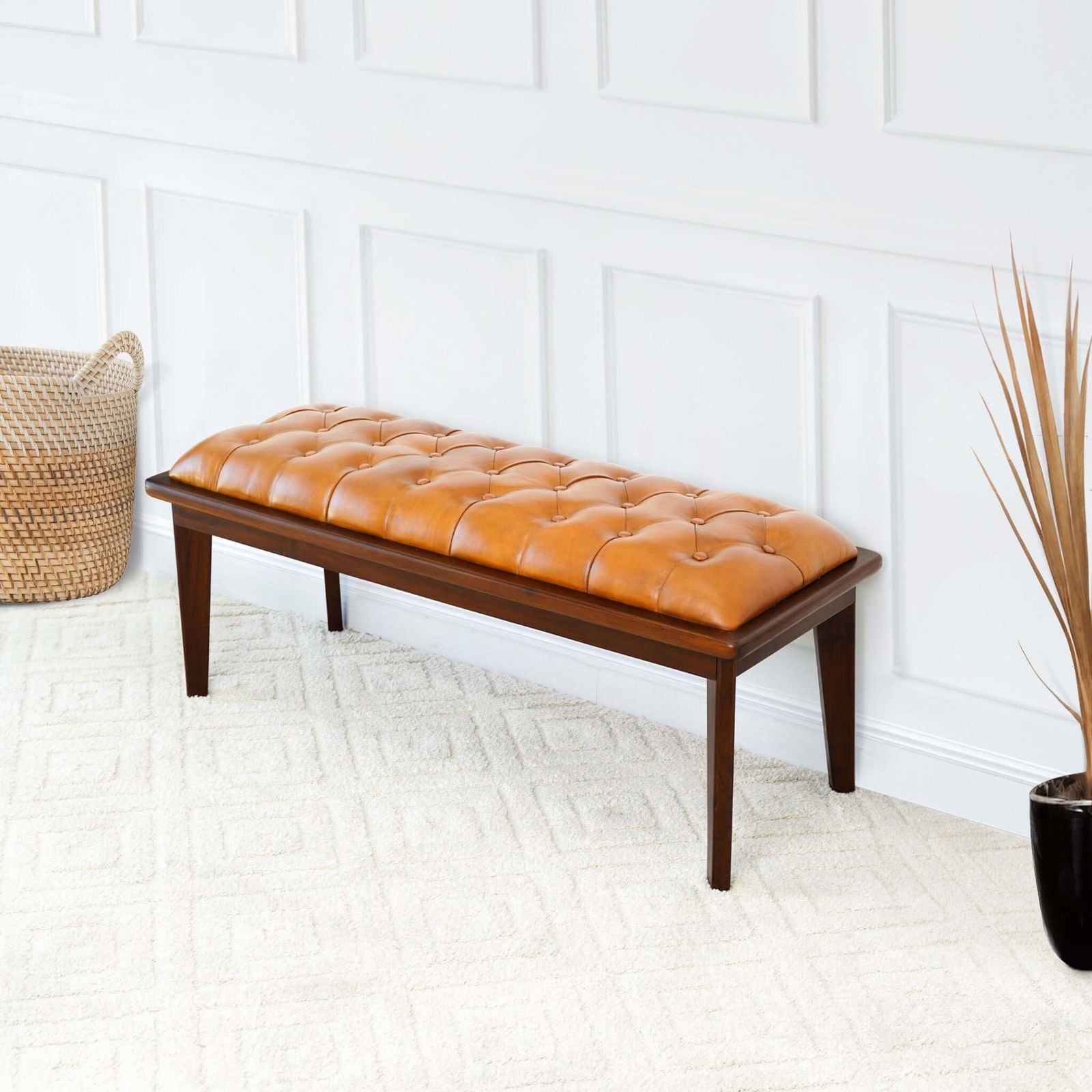 Arnette Leather Bench w/ Buttons | Tan