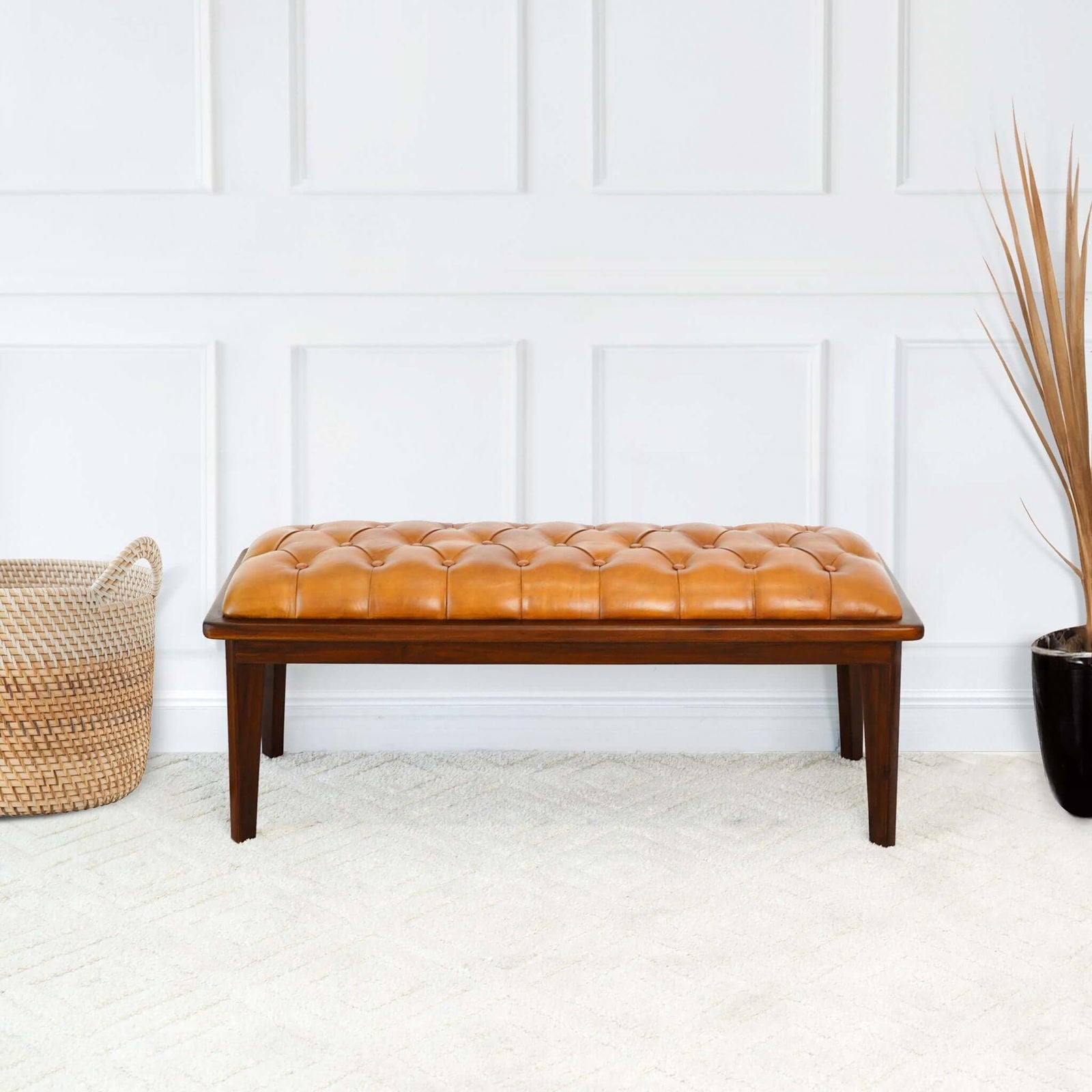 Arnette Leather Bench w/ Buttons | Tan