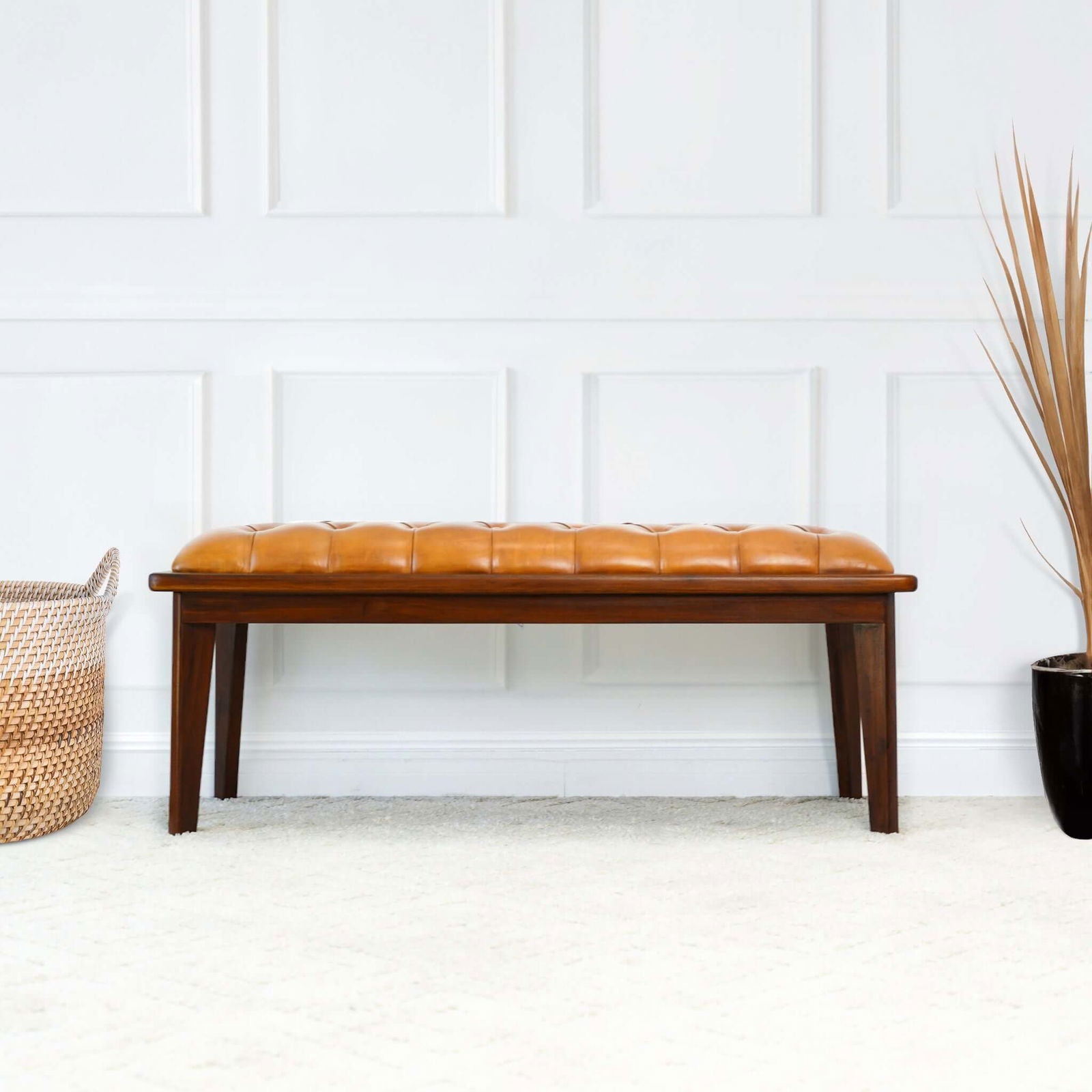 Arnette Leather Bench w/ Buttons | Tan