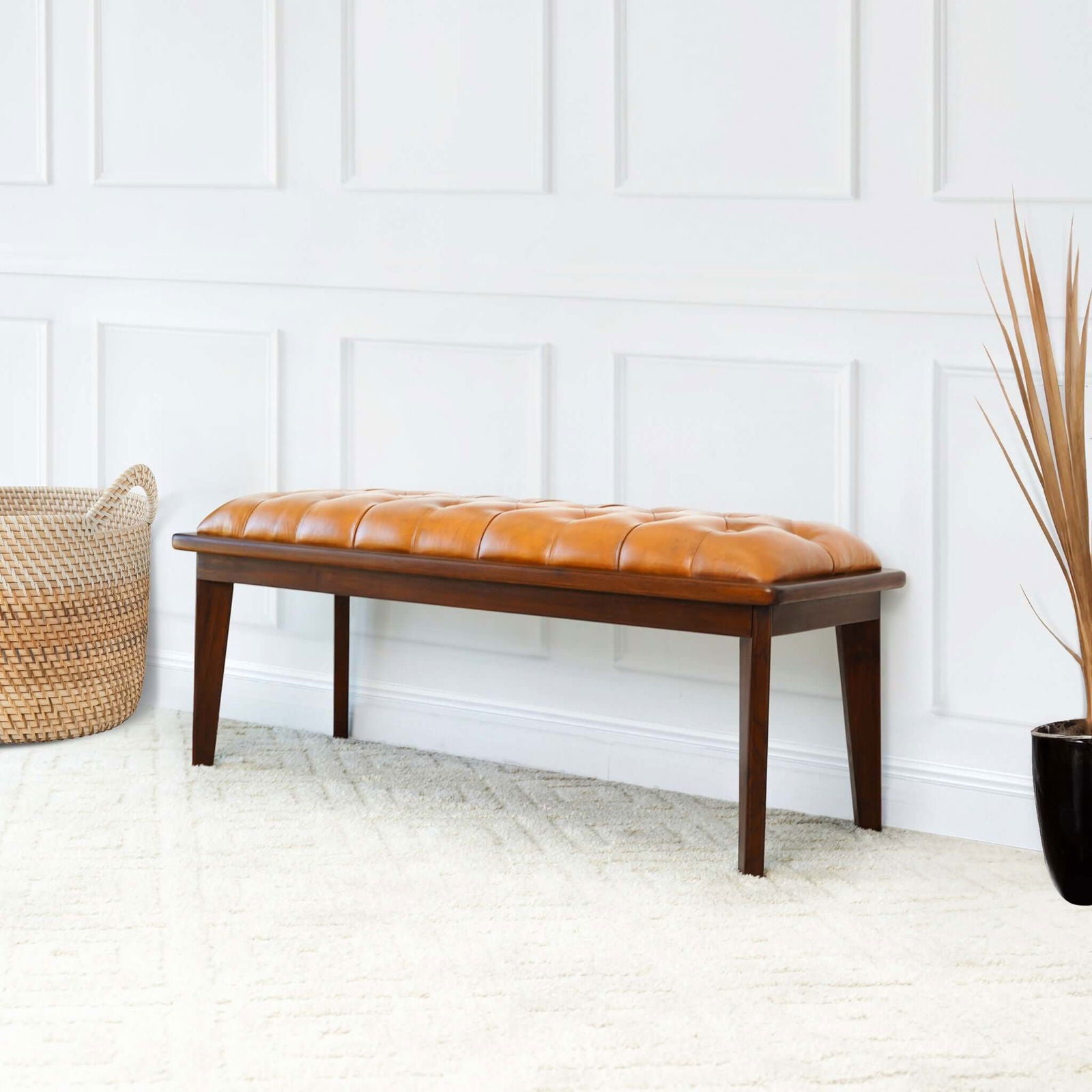 Arnette Leather Bench w/ Buttons | Tan