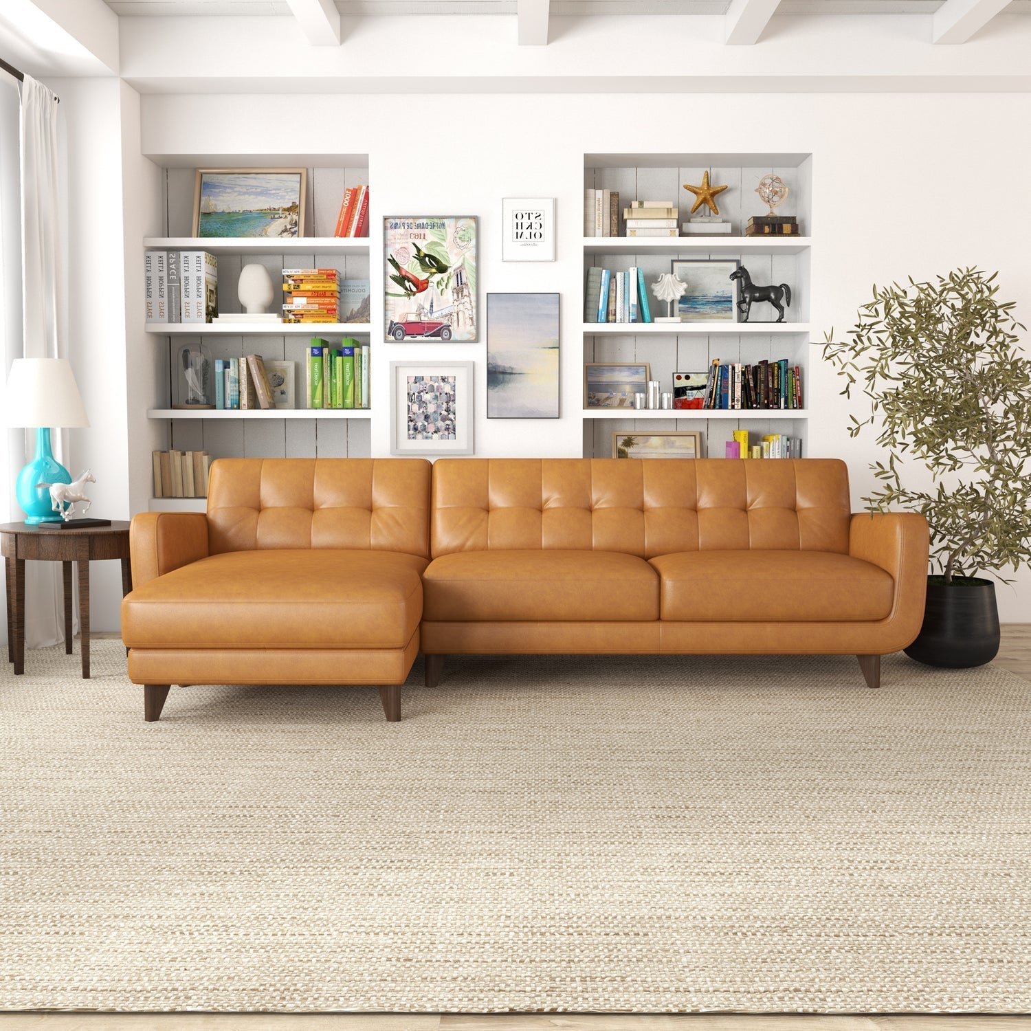 Avery Leather Sectional Sofa | Tan