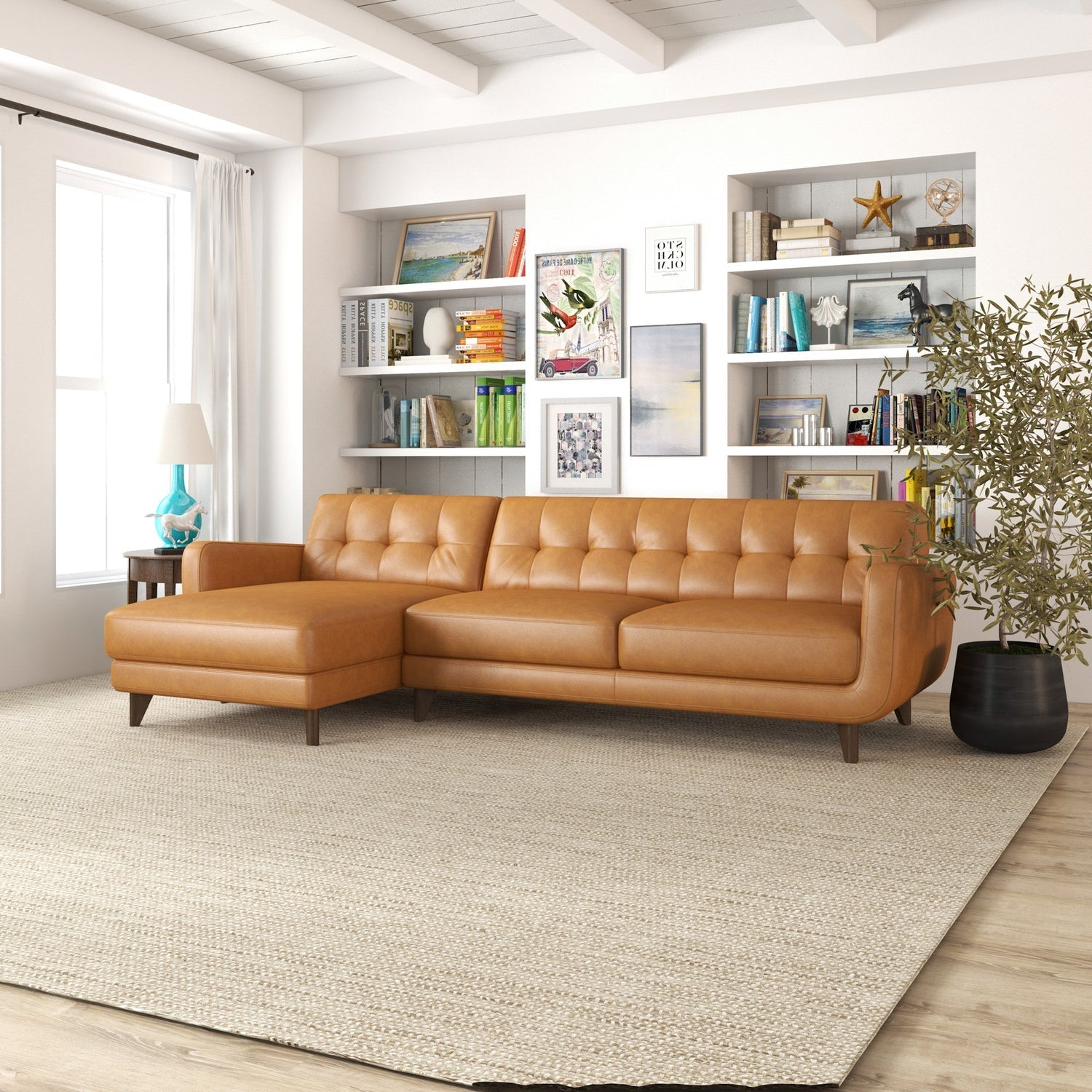 Avery Leather Sectional Sofa | Tan