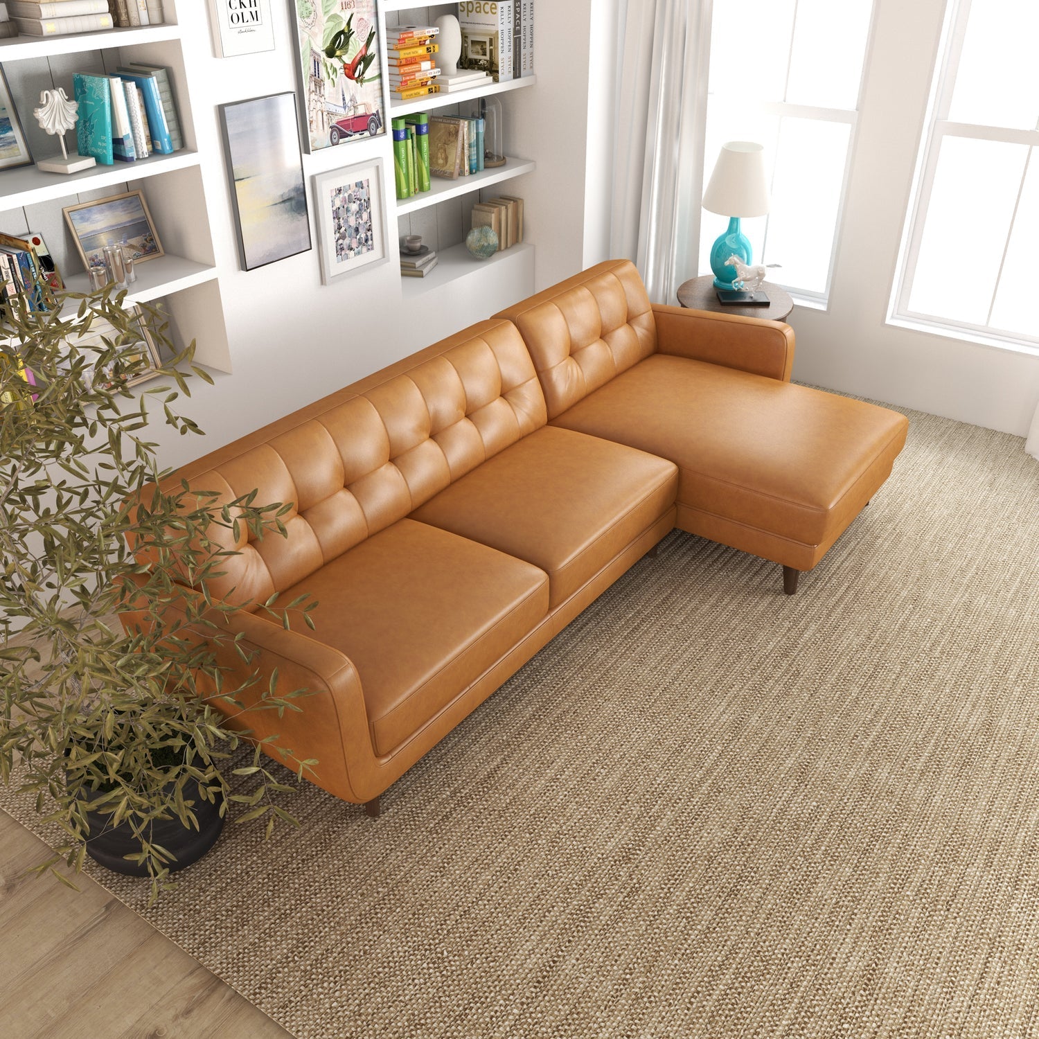 Avery Leather Sectional Sofa | Tan