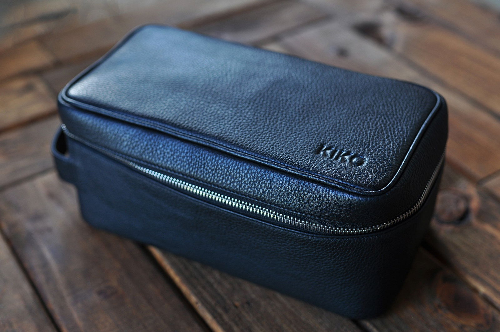 Black Leather Dopp Kit Toiletrie Bag