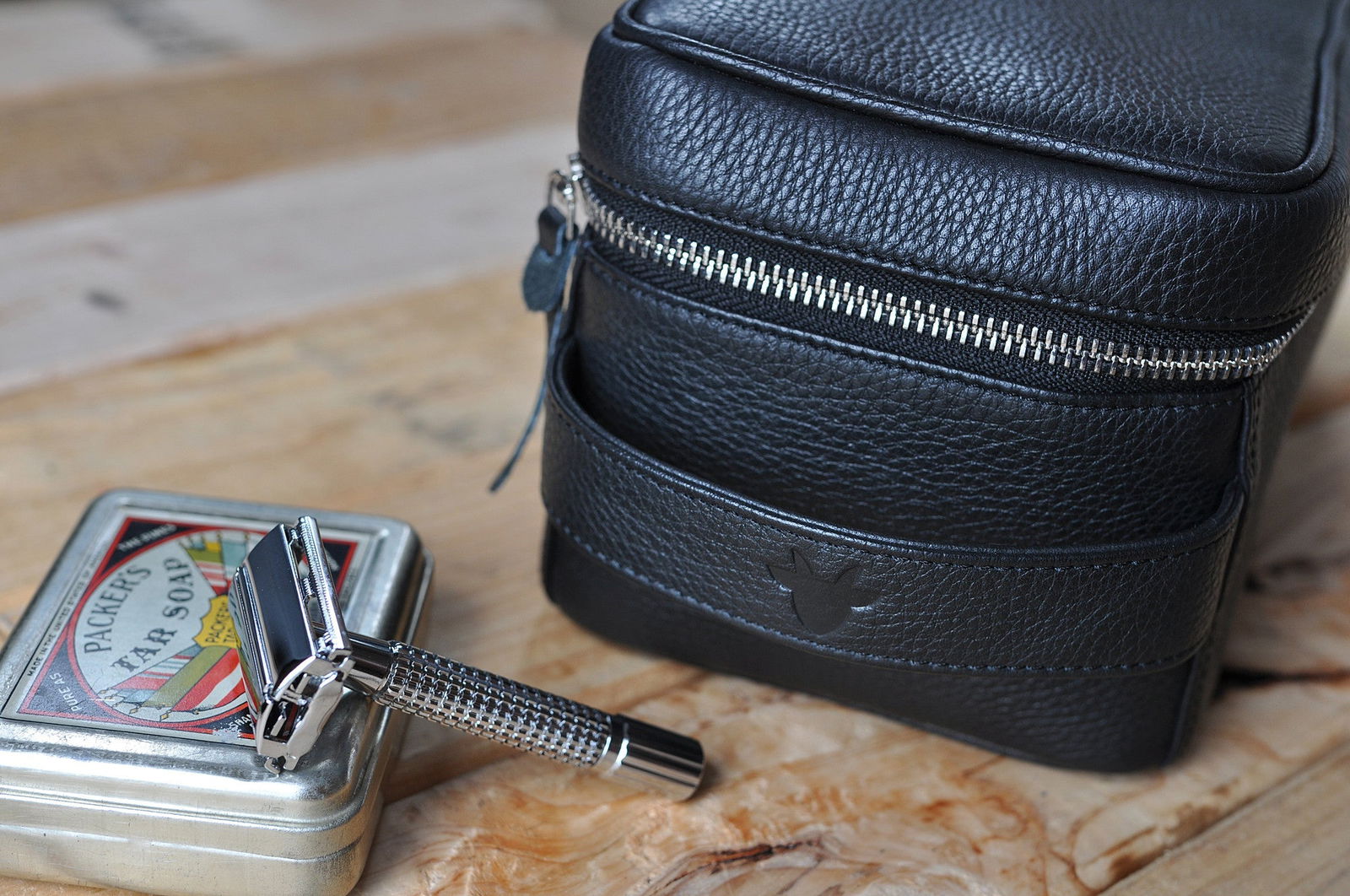 Black Leather Dopp Kit Toiletrie Bag