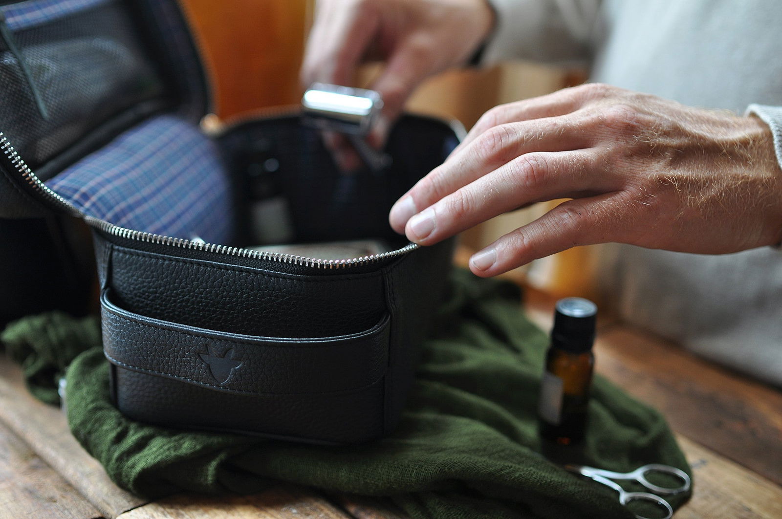 Black Leather Dopp Kit Toiletrie Bag