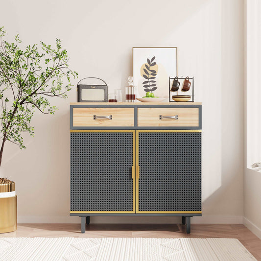 Carbonized Bamboo and Iron 2 Drawer Sideboard, Grey