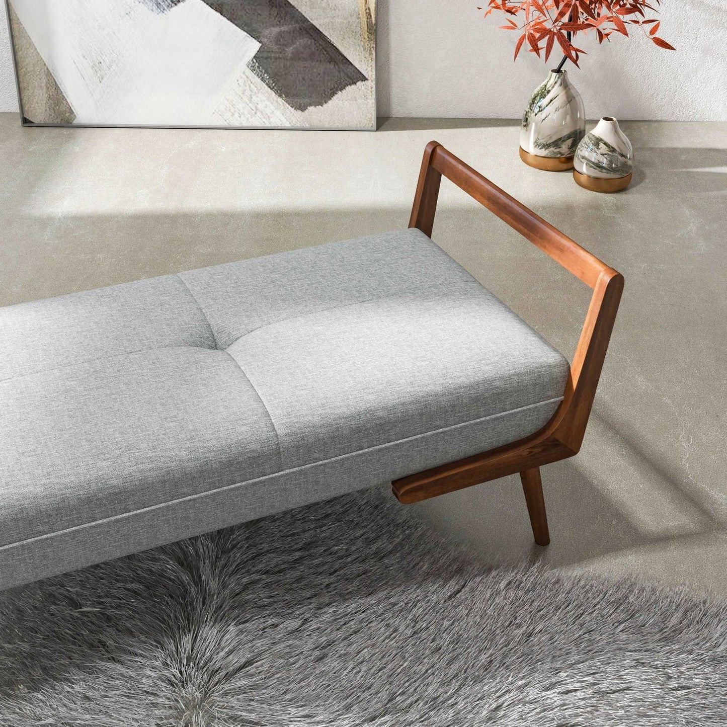 Charles Upholstered Bench | Light Grey
