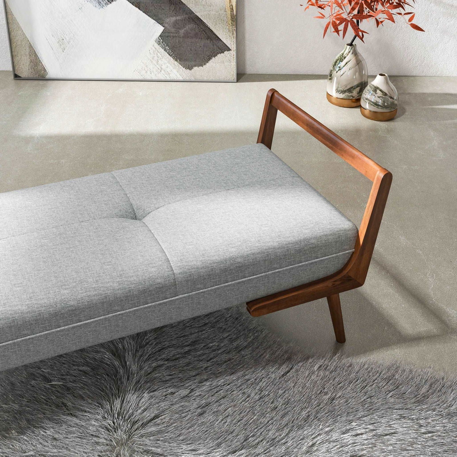 Charles Upholstered Bench | Light Grey