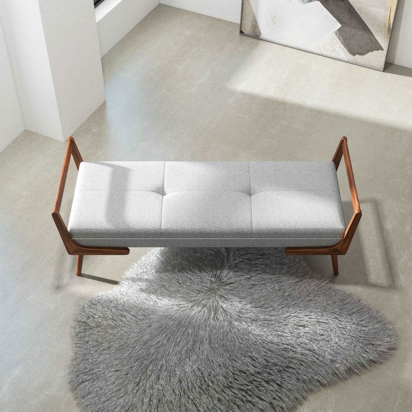 Charles Upholstered Bench | Light Grey