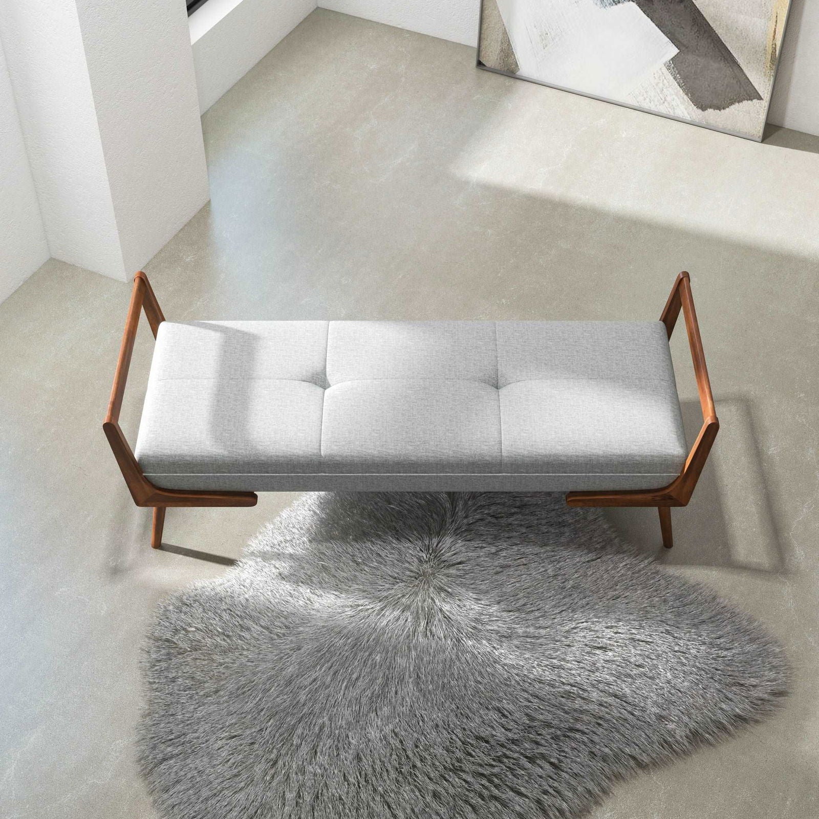 Charles Upholstered Bench | Light Grey