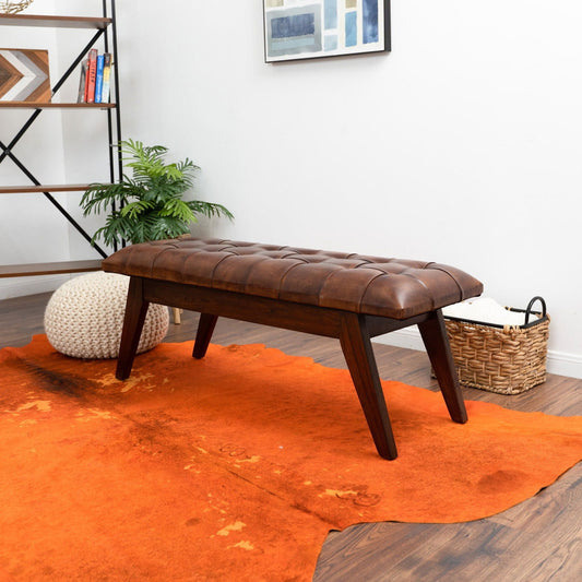 Christina Leather Bench | Cognac
