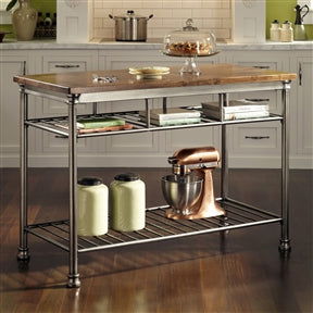 Classic Hardwood Metal Kitchen Butcher Table