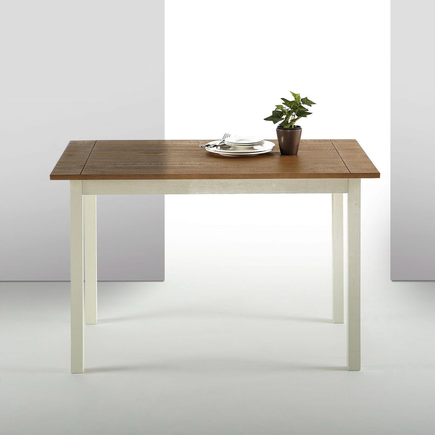 Classic Pine Wood Dining Table with White Legs