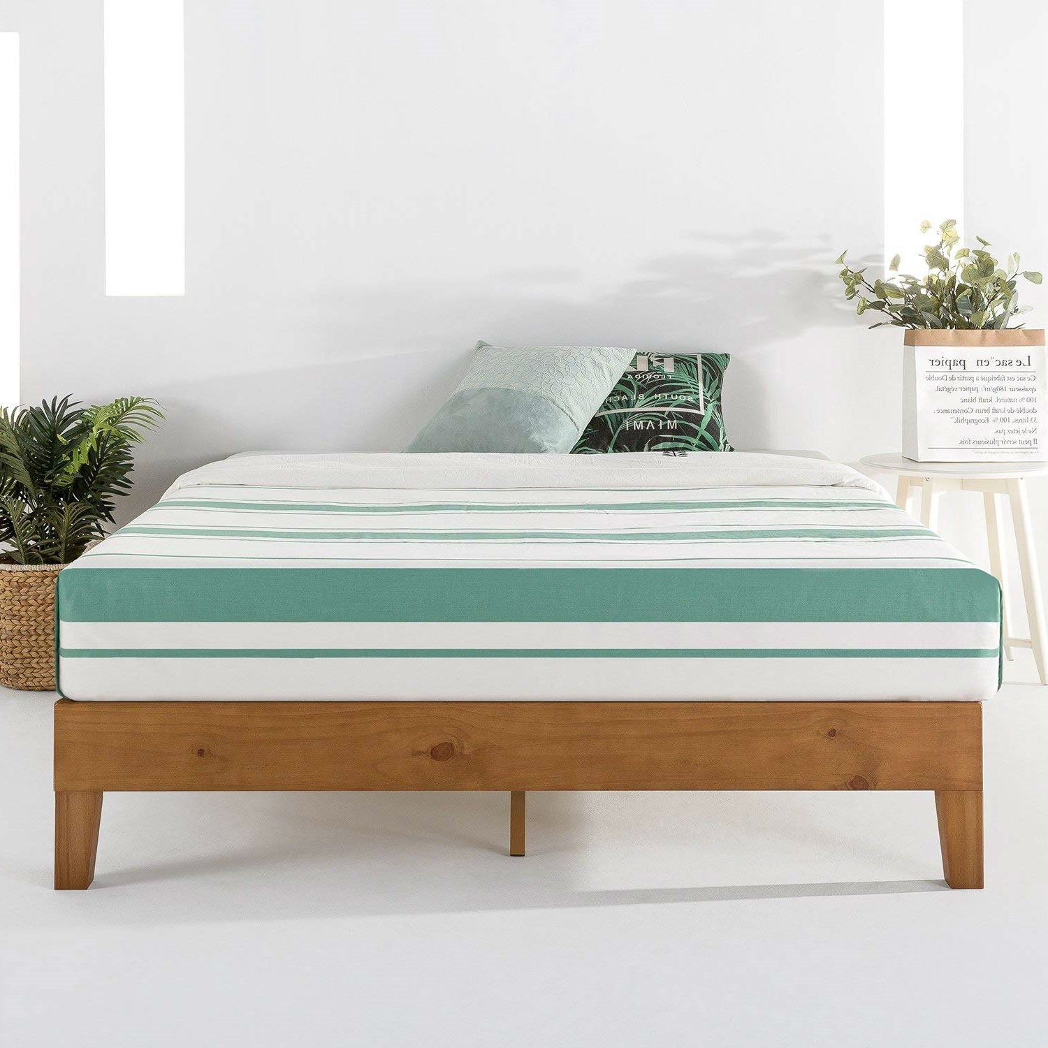 Classic Solid Wood Platform Bed Frame in Natural Finish, Full